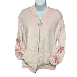 NWT Viral pink bow furry zippered hoodie